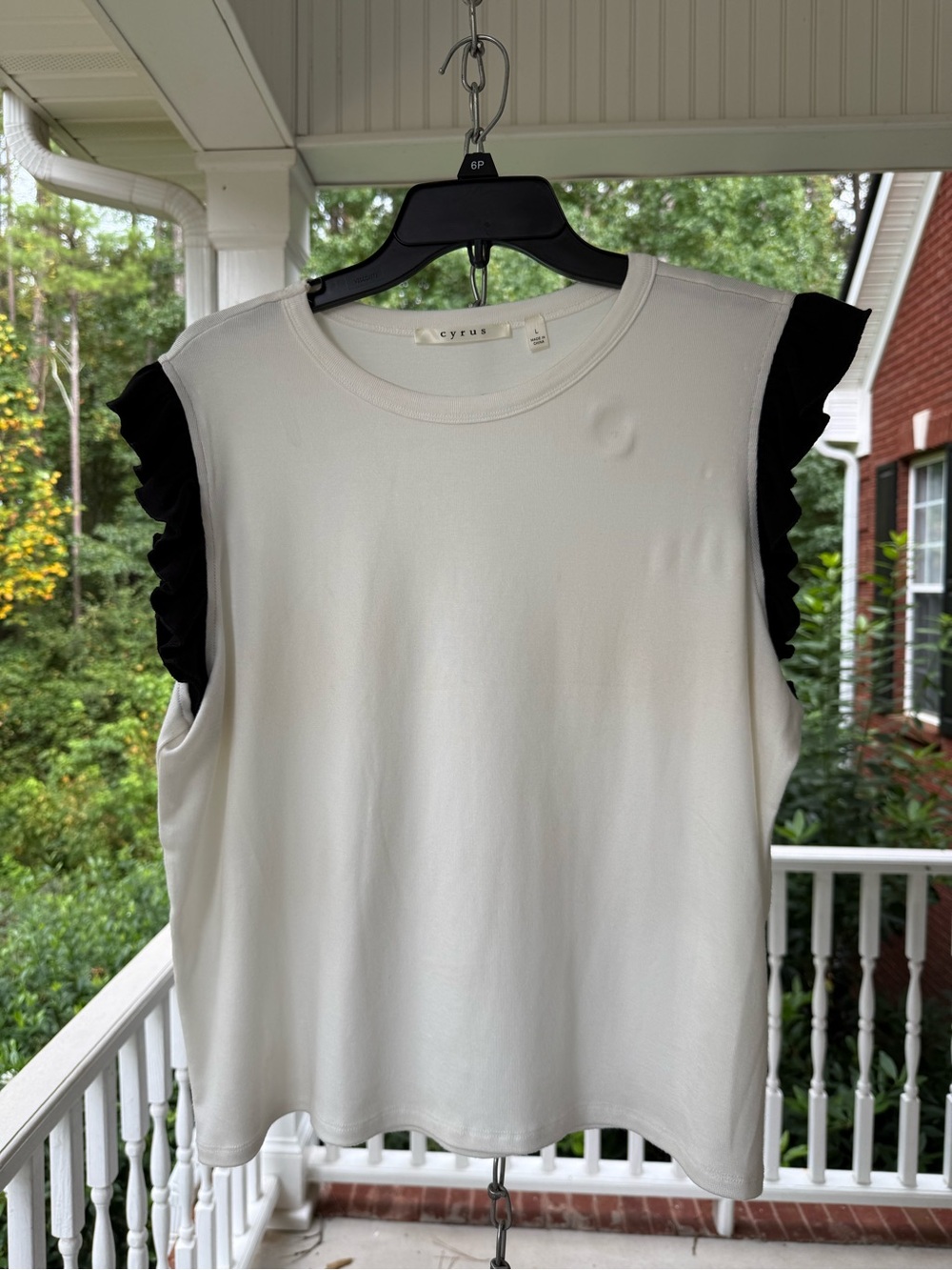 Cyrus White Tank Top with Black Ruffle Sleeves